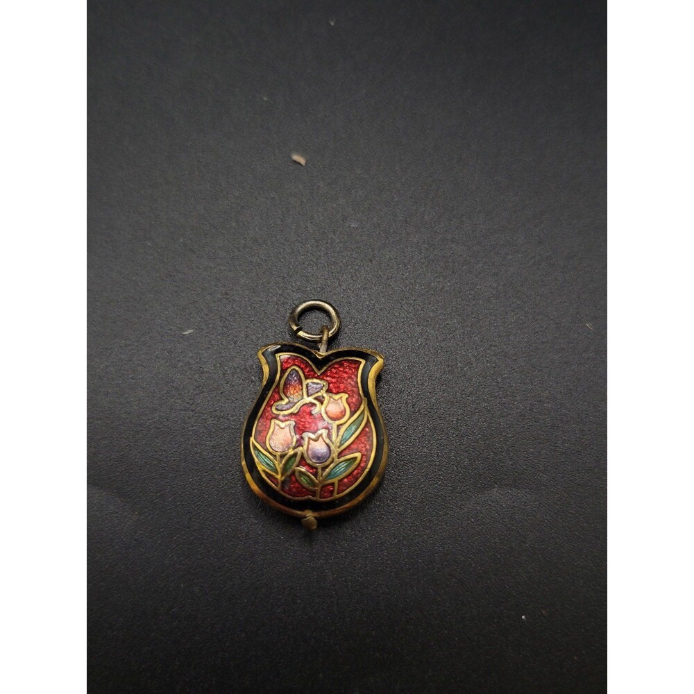 Vintage Red Dangle Cloisonne Necklace pendant - Picture 3 of 8